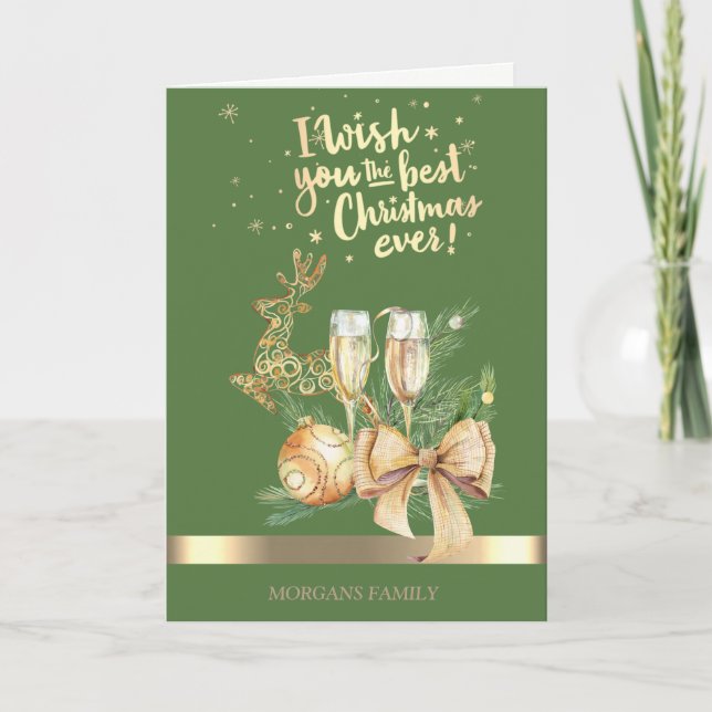 Goldweihrüber, Ball, Weinglas, Bow Feiertagskarte (Vorderseite)