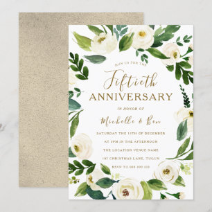 Goldweiße Blumenreste 50. Hochzeitstag Einladung
