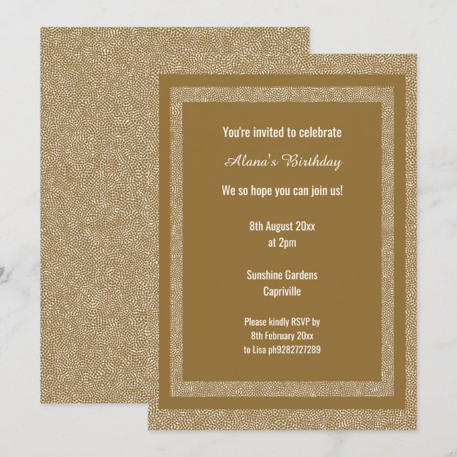 Goldweiße Bronze Moderne Geburtszeitschrift Custom Einladung (Vorne/Hinten)