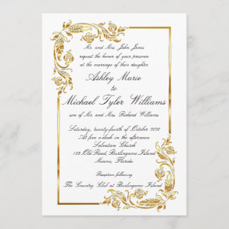 Goldweiße Elegant glamouröse feierliche Hochzeit Einladung