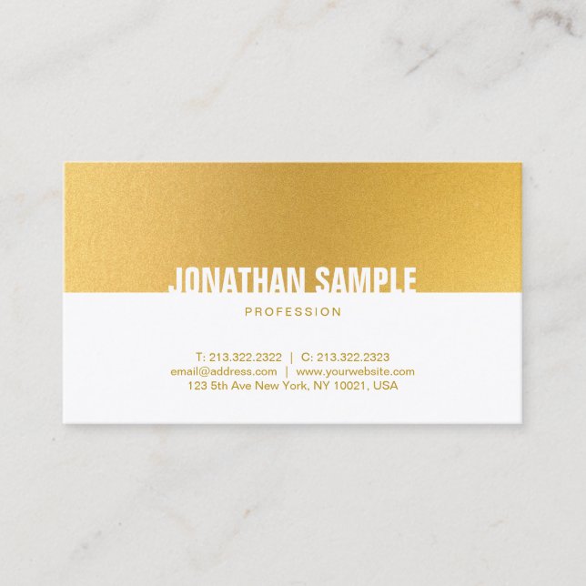 Goldweiße Elegante Beruflich Minimalistisch Schlic Visitenkarte (Vorderseite)