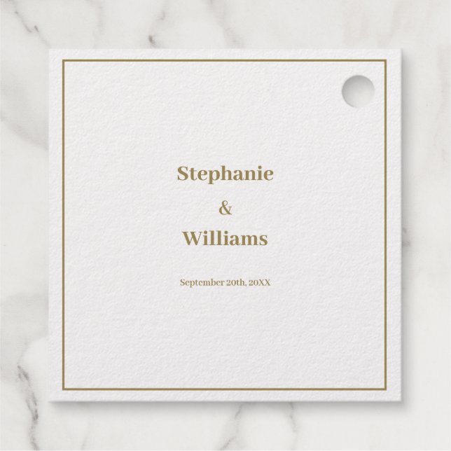 Goldweiße Elegante Hochzeit Minimal Moderne Geschenkanhänger (Rückseite)