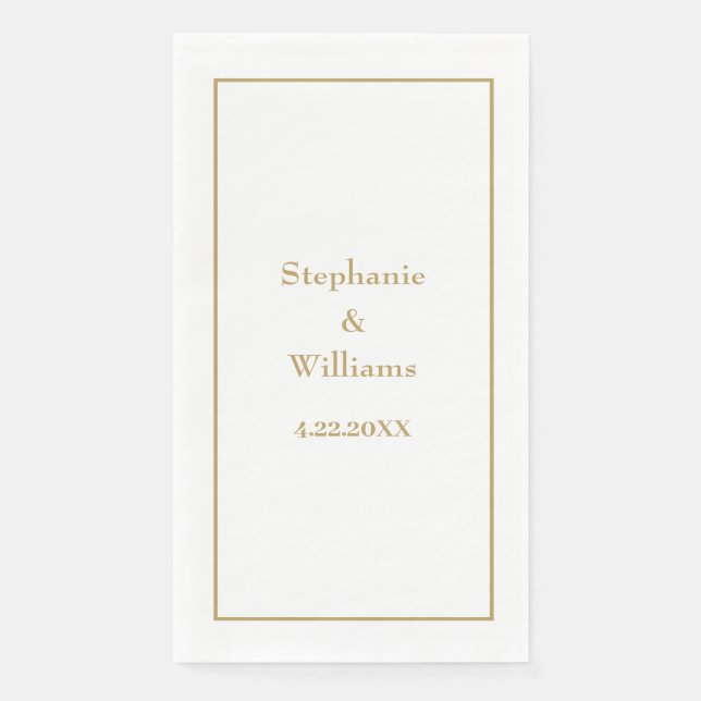 Goldweiße Elegante Klassische Bezeichnung Hochzeit Serviette (Vorderseite)