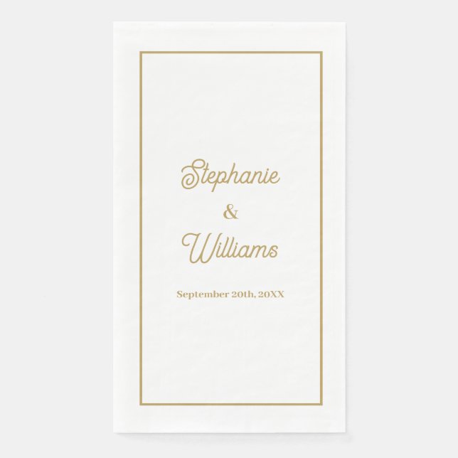 Goldweiße, elegante Schreibschrift Name Wedding Mi Serviette (Vorderseite)
