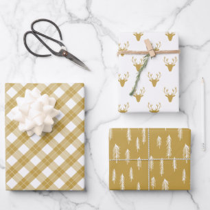 Goldweiße, gemische, rustikale Muster für Hirschho Geschenkpapier Set