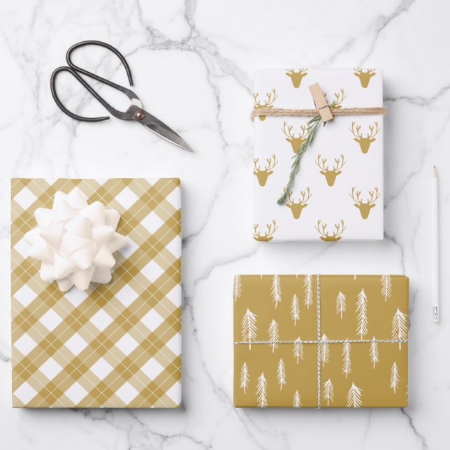 Goldweiße, gemische, rustikale Muster für Hirschho Geschenkpapier Set (Vorderseite)
