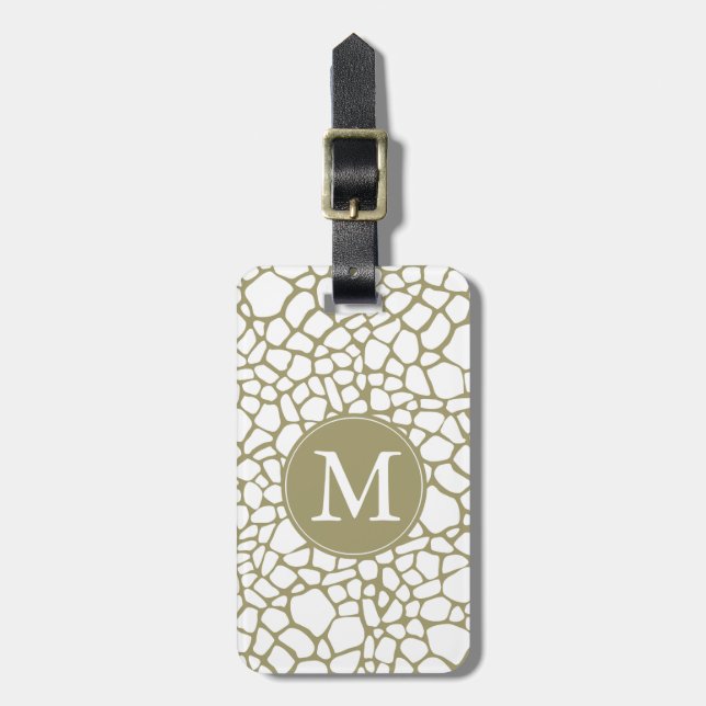 Goldweiße Giraffe Print Monogram Gepäckanhänger (Vorderseite vertikal)