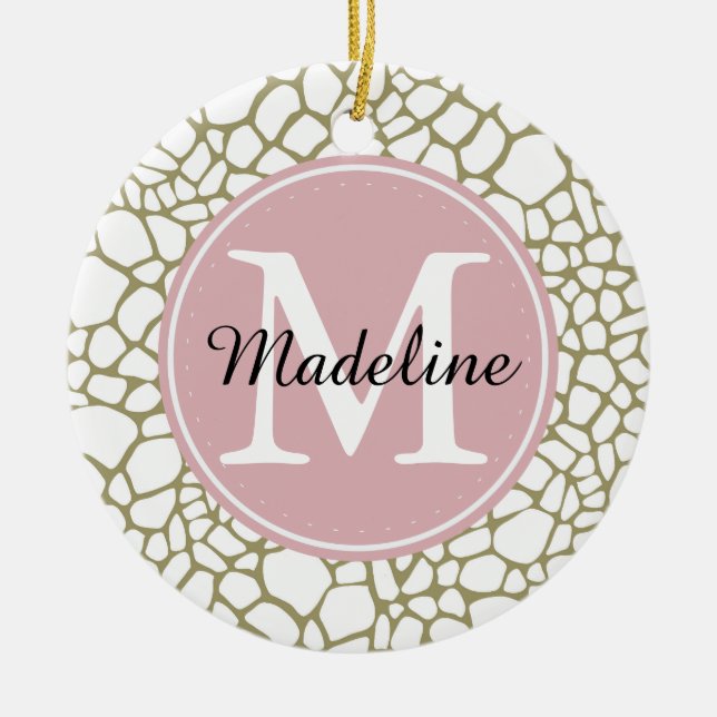 Goldweiße Giraffe Print Monogram Keramikornament (Vorne)