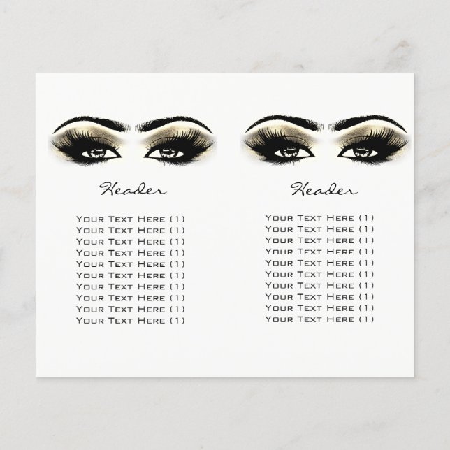 Goldweiße Glitzer Makeup Augen Lash Preisbroschüre Flyer (Hinten)
