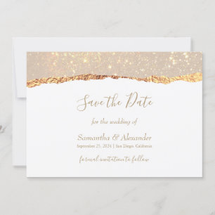 Goldweiße Glitzer-Marmorkarte Save the Date Einladung