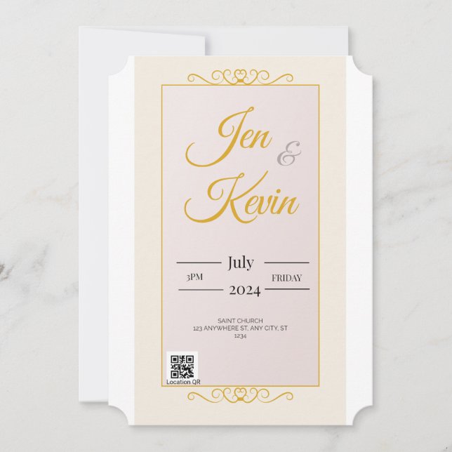 Goldweiße Hochzeit Einladung mit Sonnenblume BG (Vorderseite)