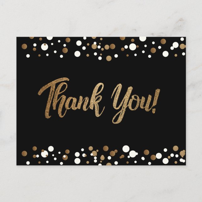 Goldweiße Konfetti auf schwarz Danke Postkarte (Vorderseite)