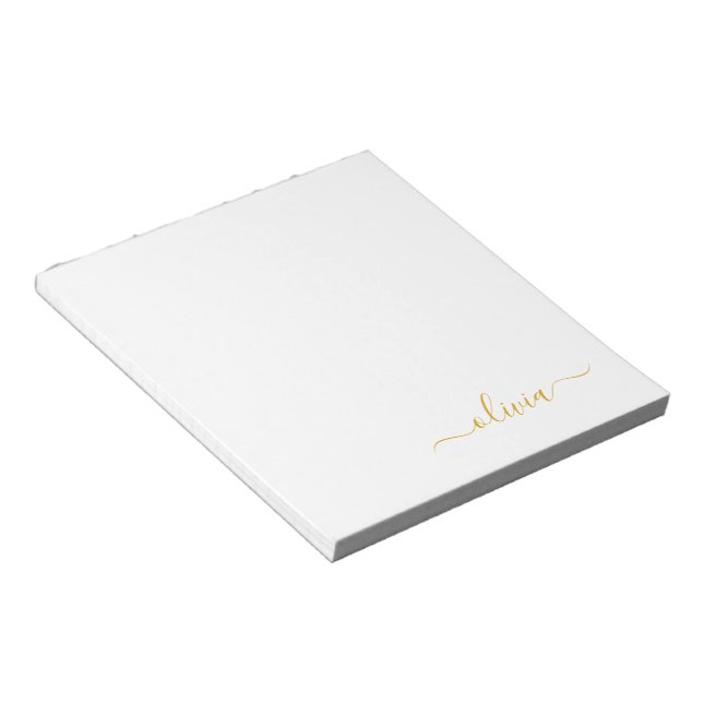 Goldweiße, moderne Script-Girl-Monogramm-Bezeichnu Notizblock (angewinkelt)