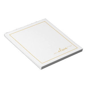 Goldweiße, moderne Script-Girl-Monogramm-Bezeichnu Notizblock