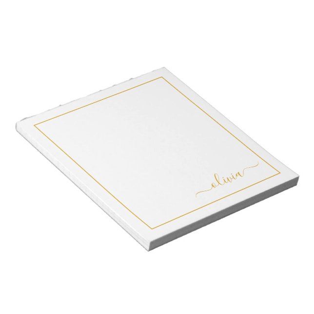 Goldweiße, moderne Script-Girl-Monogramm-Bezeichnu Notizblock (angewinkelt)