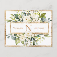 Goldweiße Monogram Blumengrün Save the Date