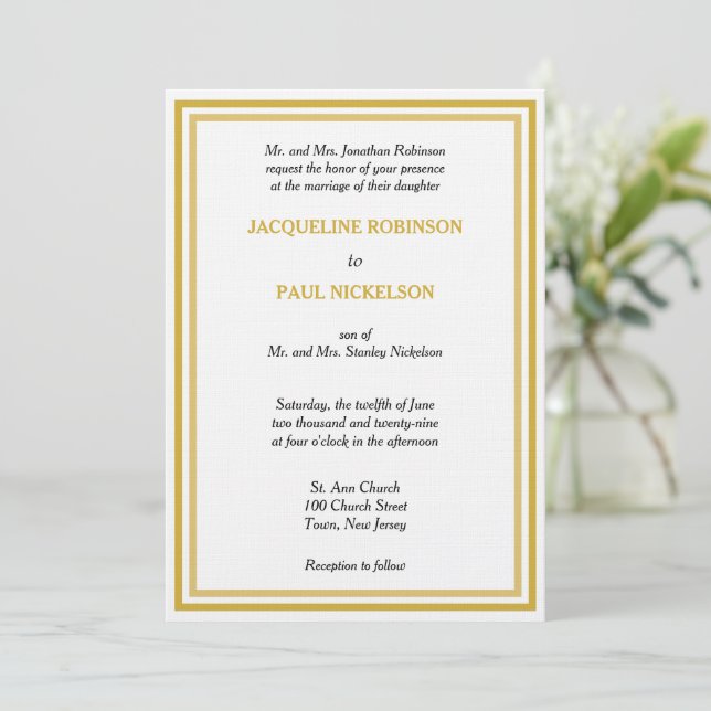Goldweiße Monogramm-Hochzeit Einladung (Stehend Vorderseite)