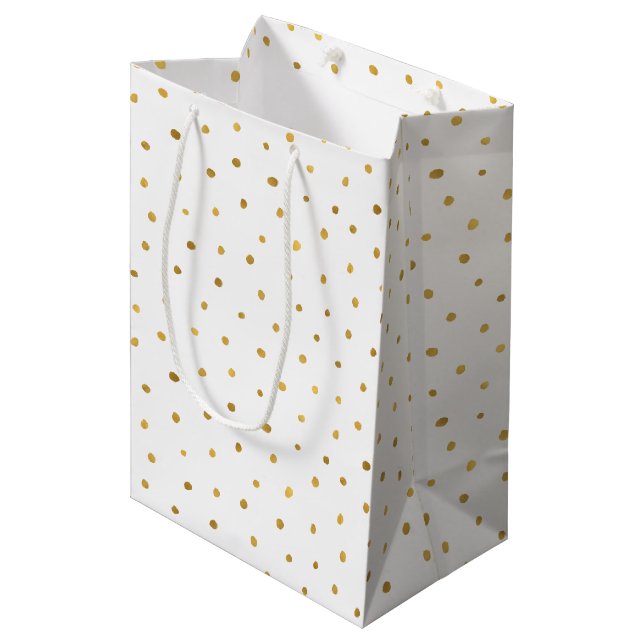 Goldweiße Punkte Mittlere Geschenktüte (Vorderseite Schrägansicht)