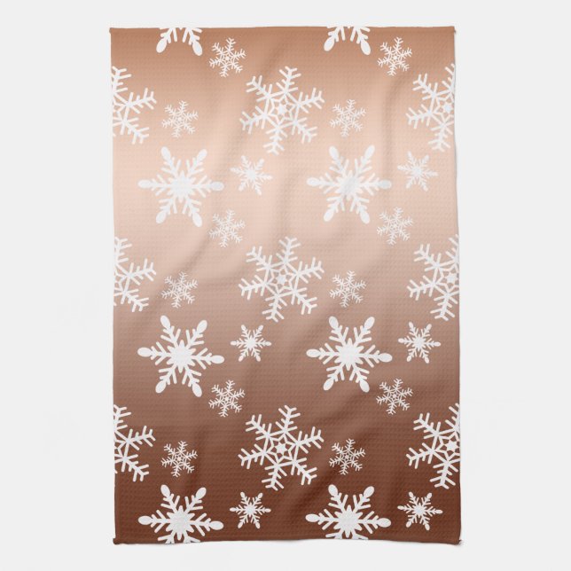 Goldweiße Schneeflocken Weihnachten Geschirrtuch (Vertikal)