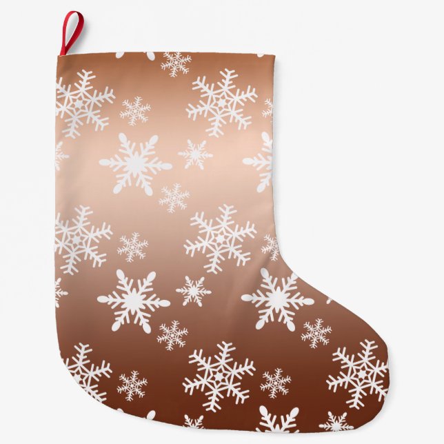 Goldweiße Schneeflocken Weihnachten Großer Weihnachtsstrumpf (Vorderseite)