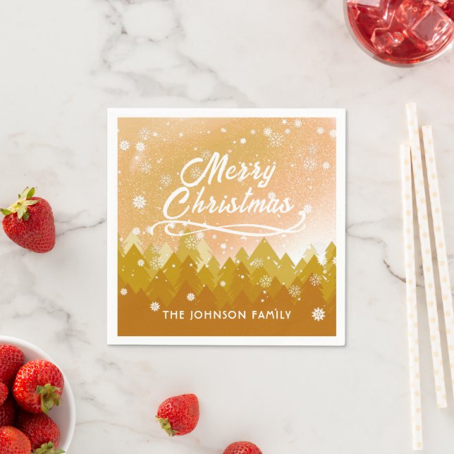Goldweiße Schneewälder Friedliche Frohe Weihnachte Serviette (Beispiel)