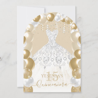 Goldweiße Sparkleider Quinceañera Ballon Einladung