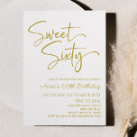 Goldweiße Sweet 60 Minimal 60 Geburtstagsparty Einladung<br><div class="desc">Dies ist eine Gold White Sweet 60 Modern Minimalistische 60. Geburtstagsparty Einladung!</div>
