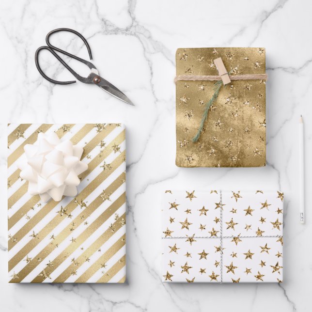 Goldweiße US Flagge Geschenkpapier Set (Vorderseite)