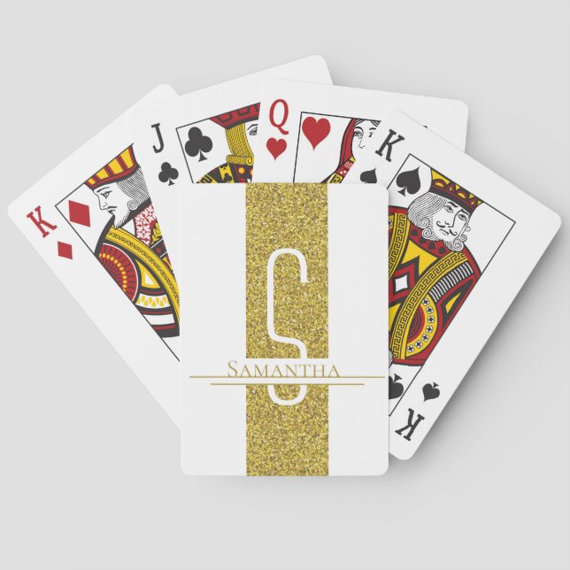 Goldweißer Monogramm-Glitzer Spielkarten (Rückseite)