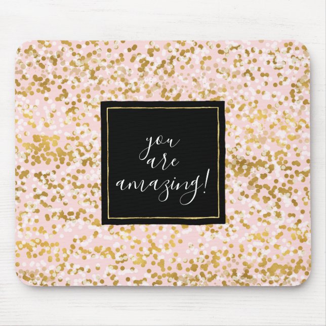 Goldweißer rosa Confetti Mousepad (Vorne)