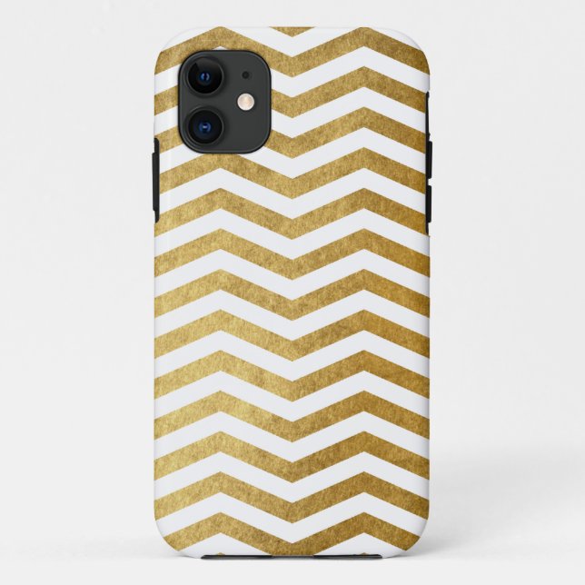 Goldweißes Zickzack Muster Case-Mate iPhone Hülle (Rückseite)