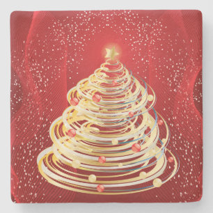 GoldWirbels-moderne Kunst-Weihnachtsbaum Steinuntersetzer