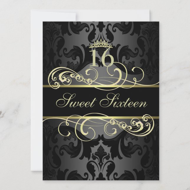 Goldwirl Damask Sweet16 Birthday Einladung (Vorderseite)