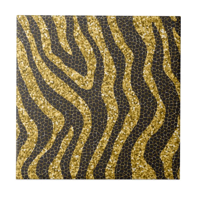 Goldzebradruck, Zebrahautmuster, Zebraart Fliese (Vorderseite)