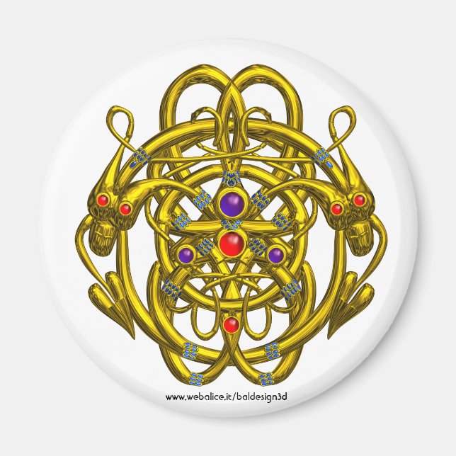 GOLDZELLTISCHE KNOTEN MIT ZWEI DRACHEN MAGNET (Vorne)