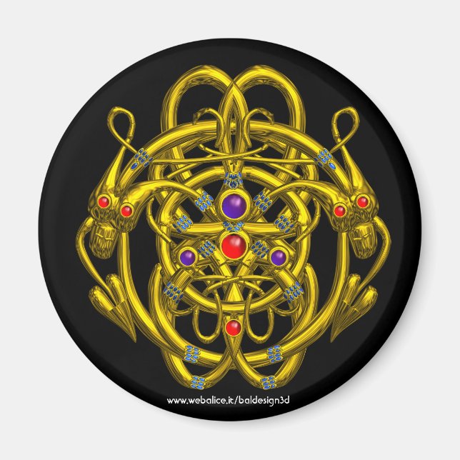 GOLDZELLTISCHE KNOTEN MIT ZWEI DRACHEN MAGNET (Vorne)