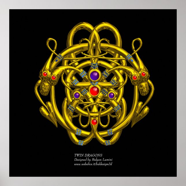 GOLDZELLTISCHE KNOTEN MIT ZWEI DRACHEN POSTER (Vorne)