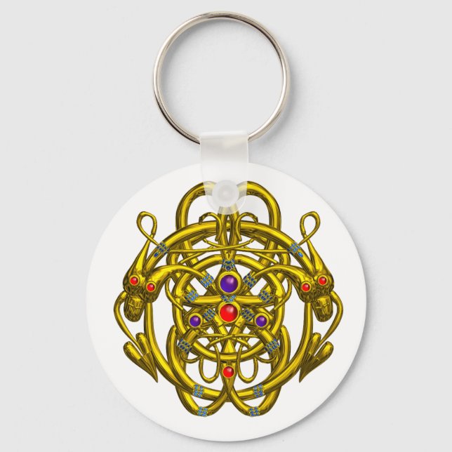 GOLDZELLTISCHE KNOTEN MIT ZWEI DRACHEN SCHLÜSSELANHÄNGER (Vorderseite)