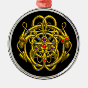 GOLDZELLTISCHE KNOTEN MIT ZWEI DRACHEN SILBERNES ORNAMENT