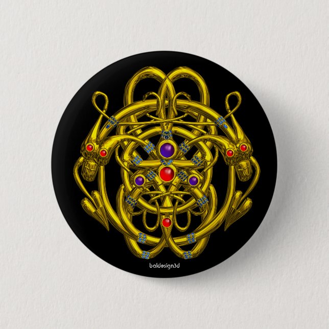 GOLDZELLTISCHE KNOTEN MIT ZWEI DRAGONEN BUTTON (Vorderseite)