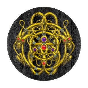 GOLDZELLTISCHE KNOTEN MIT ZWEI DRAGONEN IN SCHWARZ SCHNEIDEBRETT