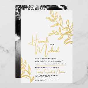 Goldzweig der Blätter Skizze Hochzeit Folieneinladung