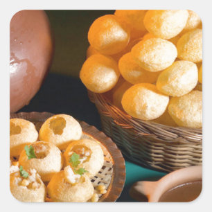 GOLE GAPPAY Panni Puri indischer Küche-Imbiss Quadratischer Aufkleber