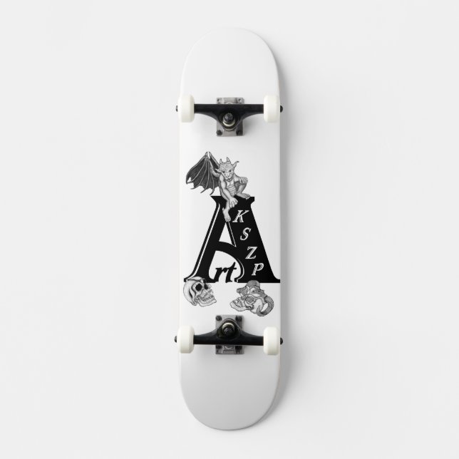 Golem - Gargoyle auf Logo und Skull Skateboard (Vorderseite)