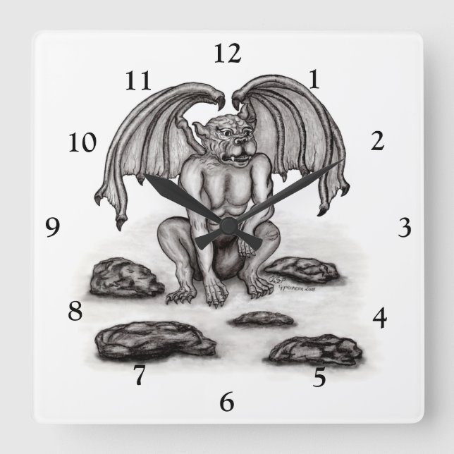 Golem Gargoyle Quadratische Wanduhr (Vorderseite)