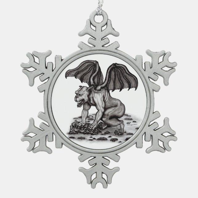 Golem Gargoyle Schneeflocken Zinn-Ornament (Vorderseite)