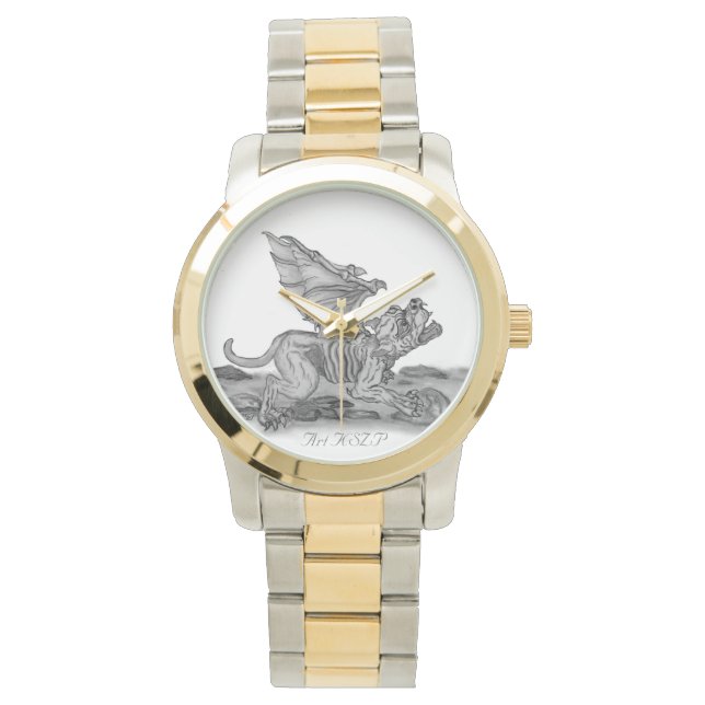 Golem Gargoyle, Schwarzweiß-Design Armbanduhr (Vorderseite)