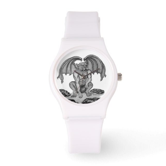 Golem Gargoyle, Schwarzweiß-Design Armbanduhr (Vorderseite)