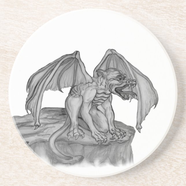 GOLEM - Gargoyle Schwarzweiß-Design Getränkeuntersetzer (Vorne)