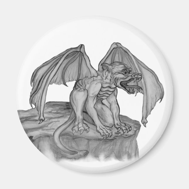 GOLEM - Gargoyle Schwarzweiß-Design Magnet (Vorne)